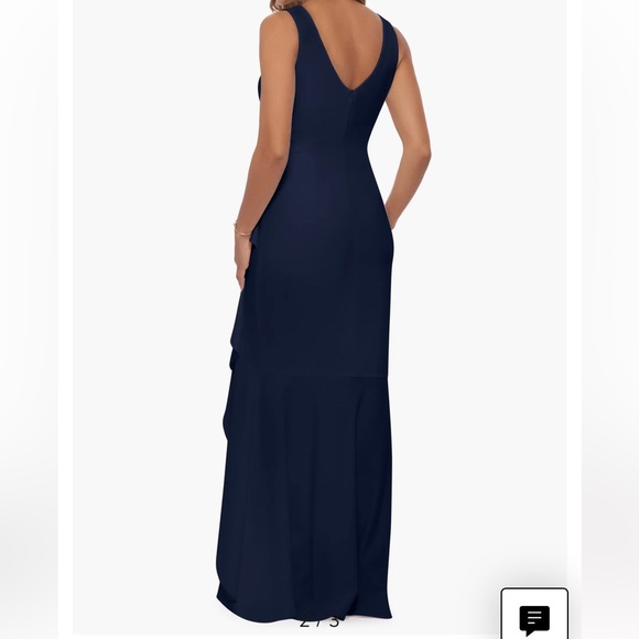 V-Neck Cascade Ruffle High-Low Gown - Betsy & Adam - Picture 5 of 6